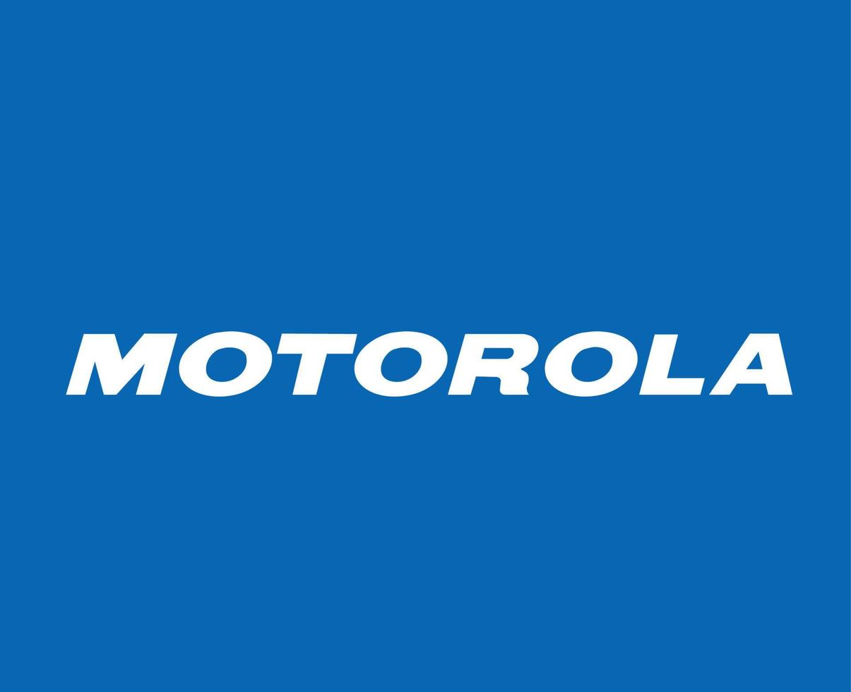 Motorola Marke Logo Telefon Symbol Name Weiß Design USA Handy, Mobiltelefon Vektor Illustration mit Blau Hintergrund
