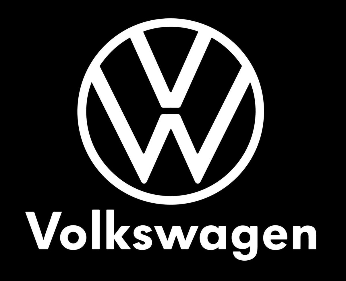 volkswagen logotyp varumärke bil symbol med namn vit design tysk bil vektor illustration med svart bakgrund