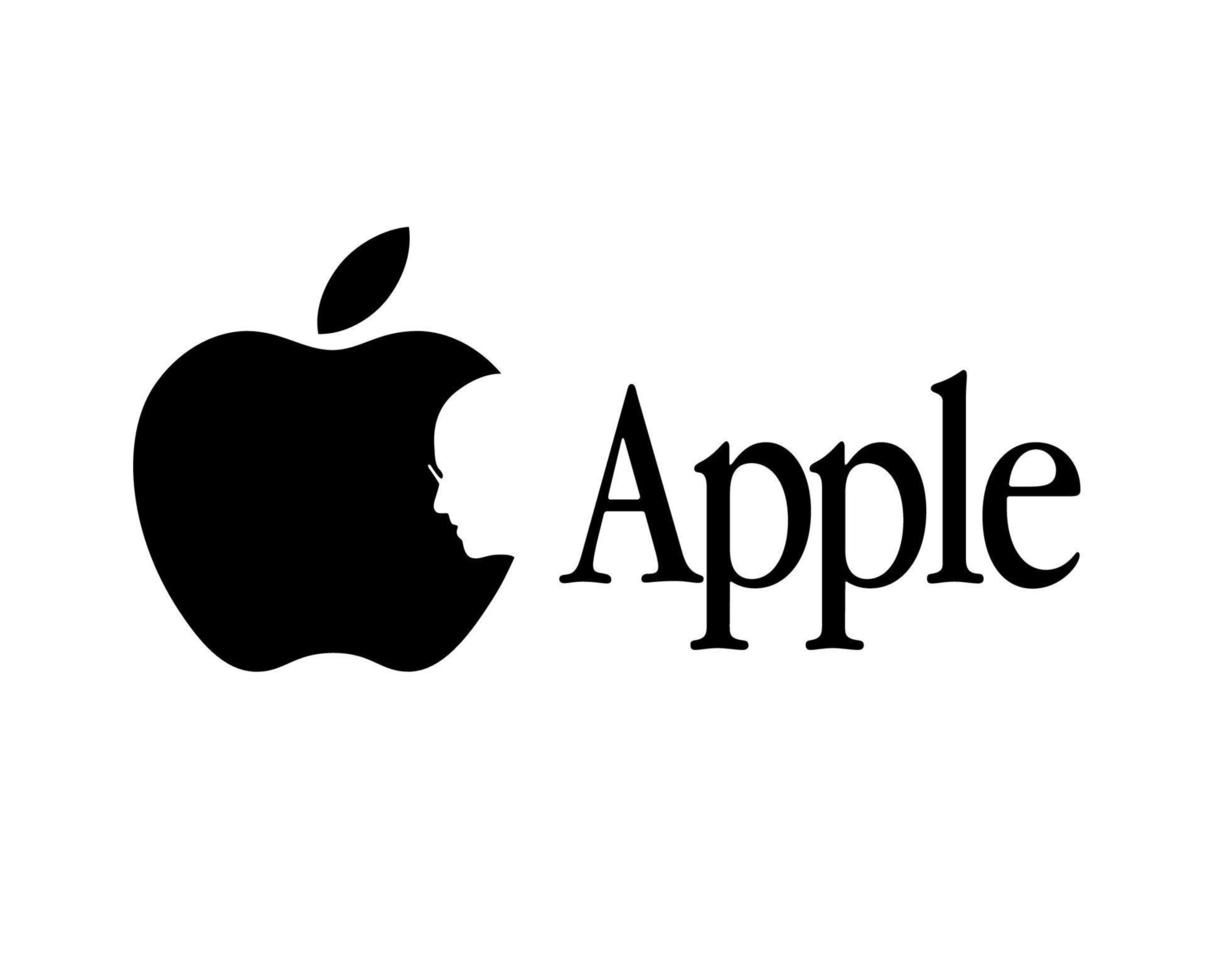 Apfel Marke Logo Telefon Steve Arbeitsplätze Gesicht Symbol mit Name schwarz Design Handy, Mobiltelefon Vektor Illustration