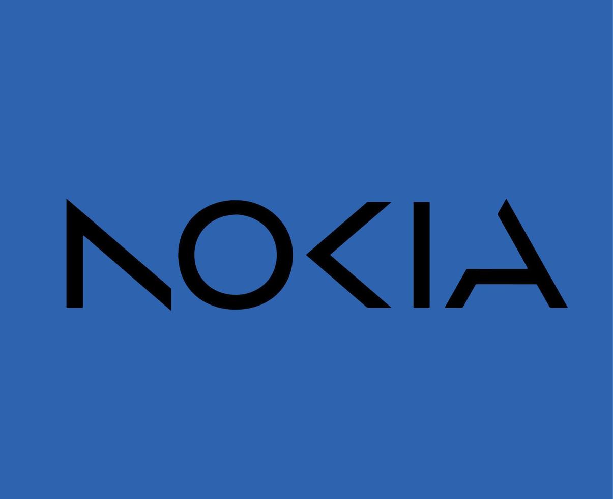 Nokia Marke Logo Telefon Symbol schwarz Design Finnland Handy, Mobiltelefon Vektor Illustration mit Blau Hintergrund