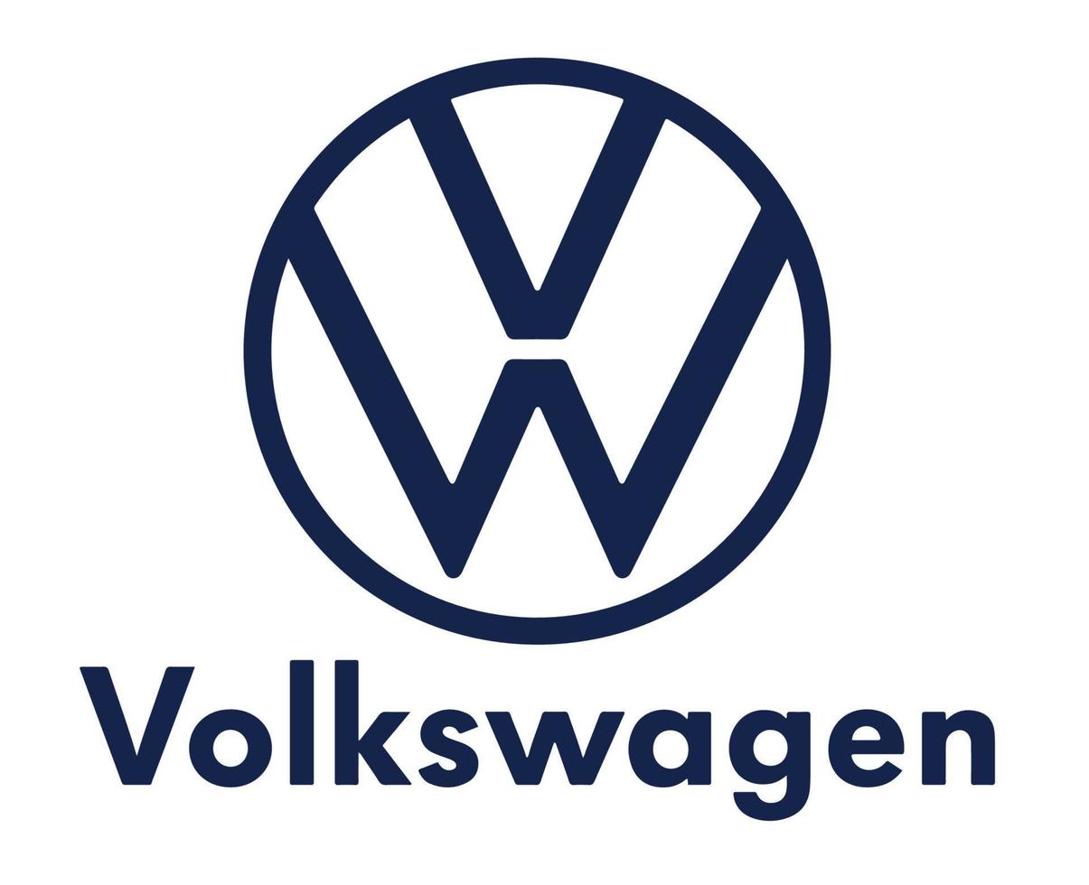 Volkswagen Logo Marke Auto Symbol mit Name Blau Design Deutsche Automobil Vektor Illustration