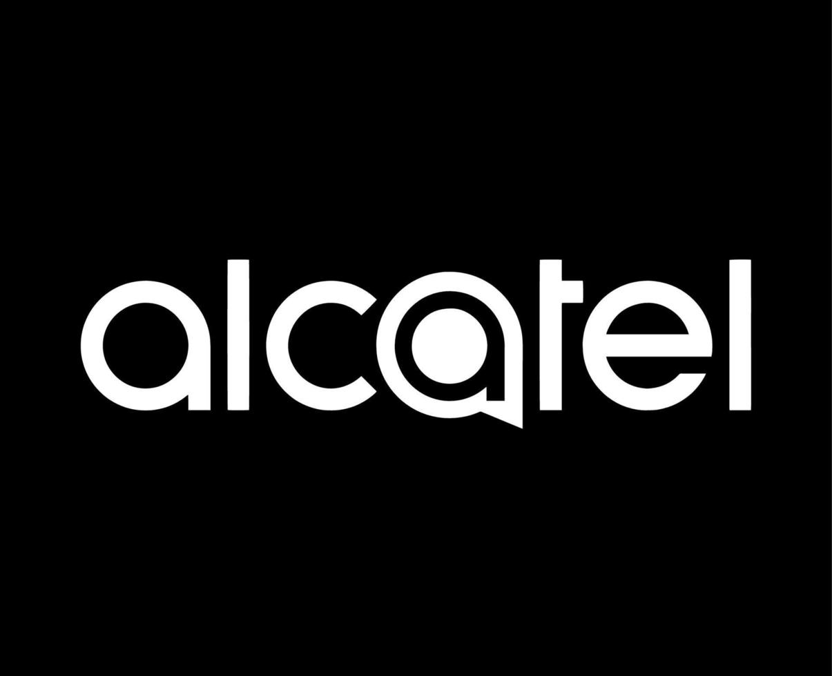 Alcatel Marke Logo Telefon Handy, Mobiltelefon Symbol Weiß Design Vektor Illustration mit schwarz Hintergrund