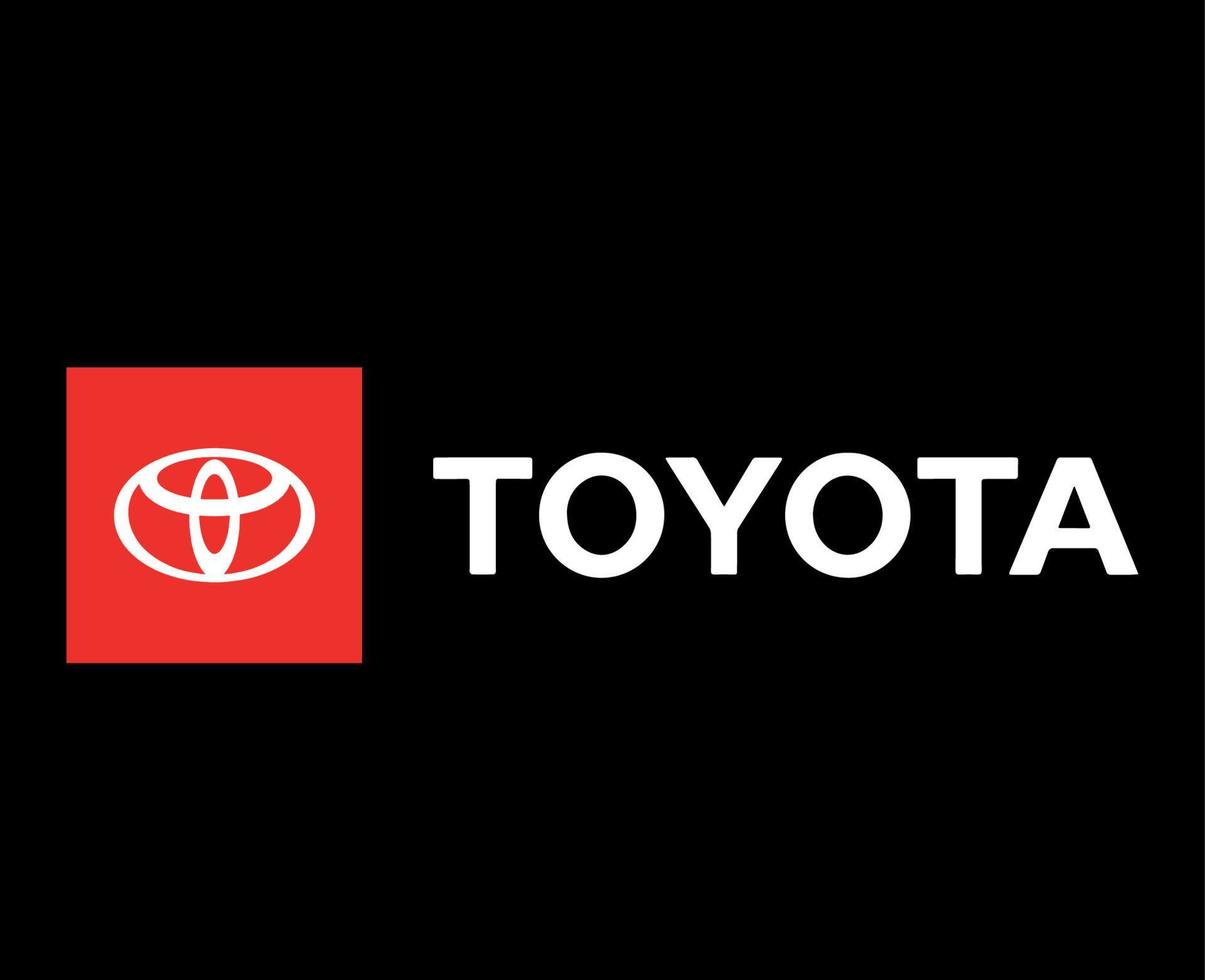 Toyota logotyp varumärke bil symbol röd med namn vit design japan bil vektor illustration med svart bakgrund