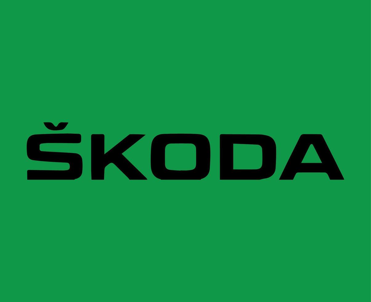 skoda varumärke logotyp bil symbol namn svart design tjeck bil vektor illustration med grön bakgrund