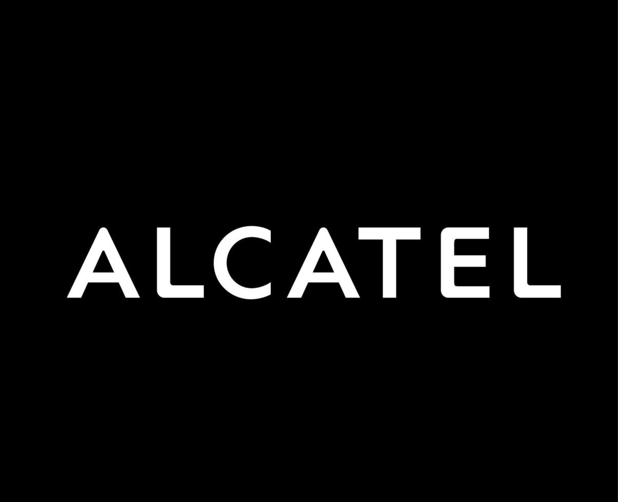 alcatel logotyp varumärke telefon symbol namn vit design mobil vektor illustration med svart bakgrund