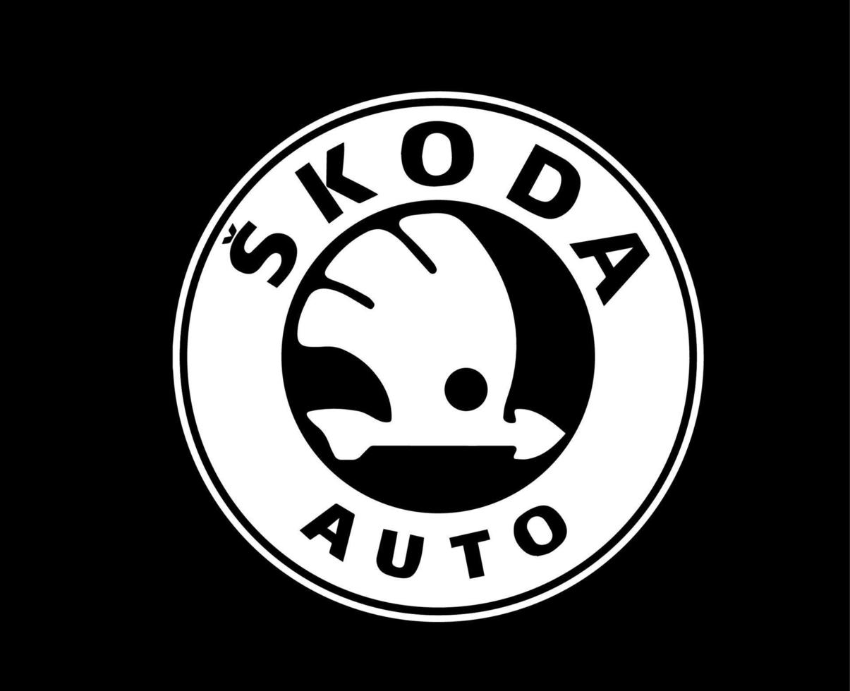 Skoda Marke Logo Auto Symbol Weiß Design Tschechisch Automobil Vektor Illustration mit schwarz Hintergrund
