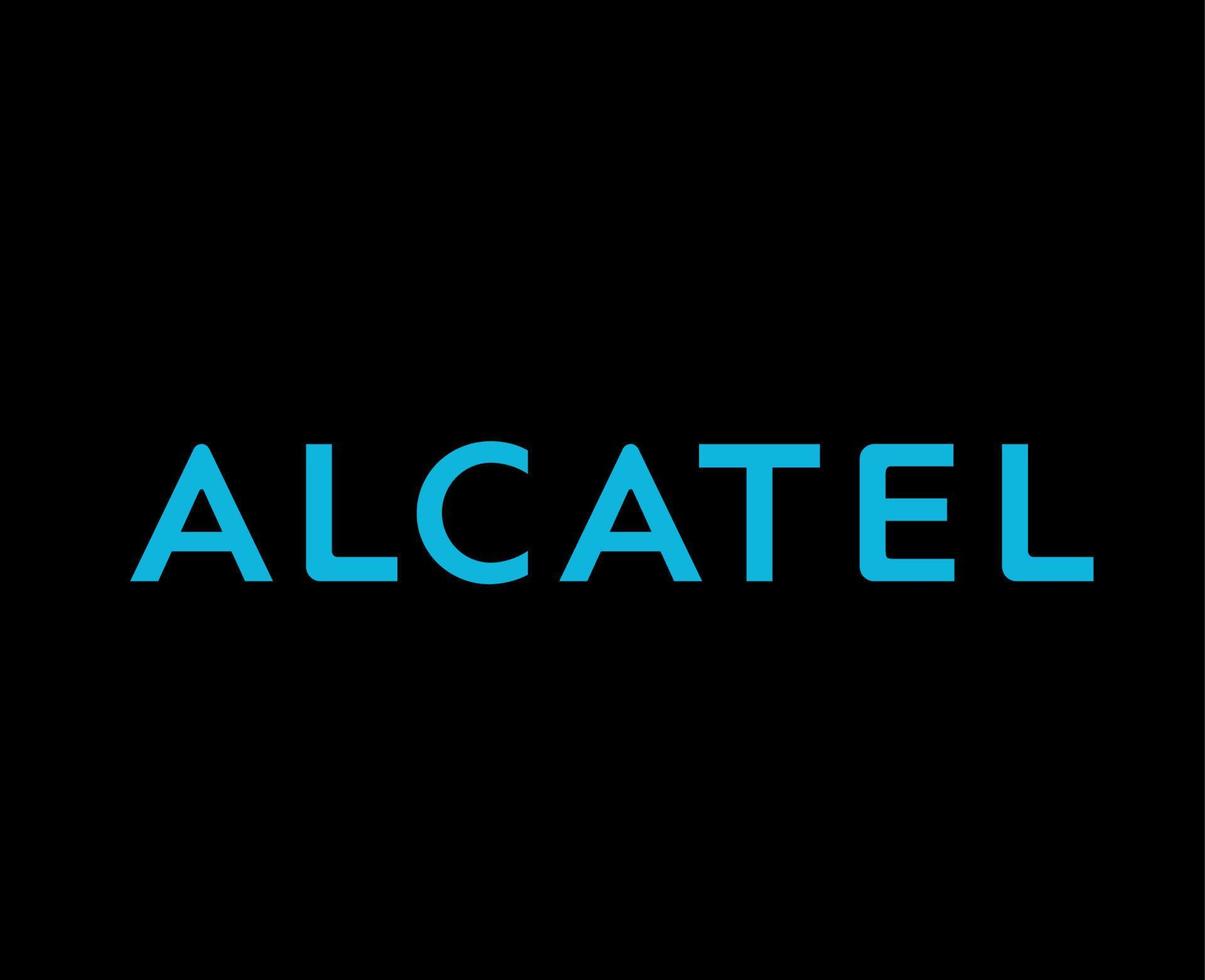 alcatel logotyp varumärke telefon symbol namn blå design mobil vektor illustration med svart bakgrund