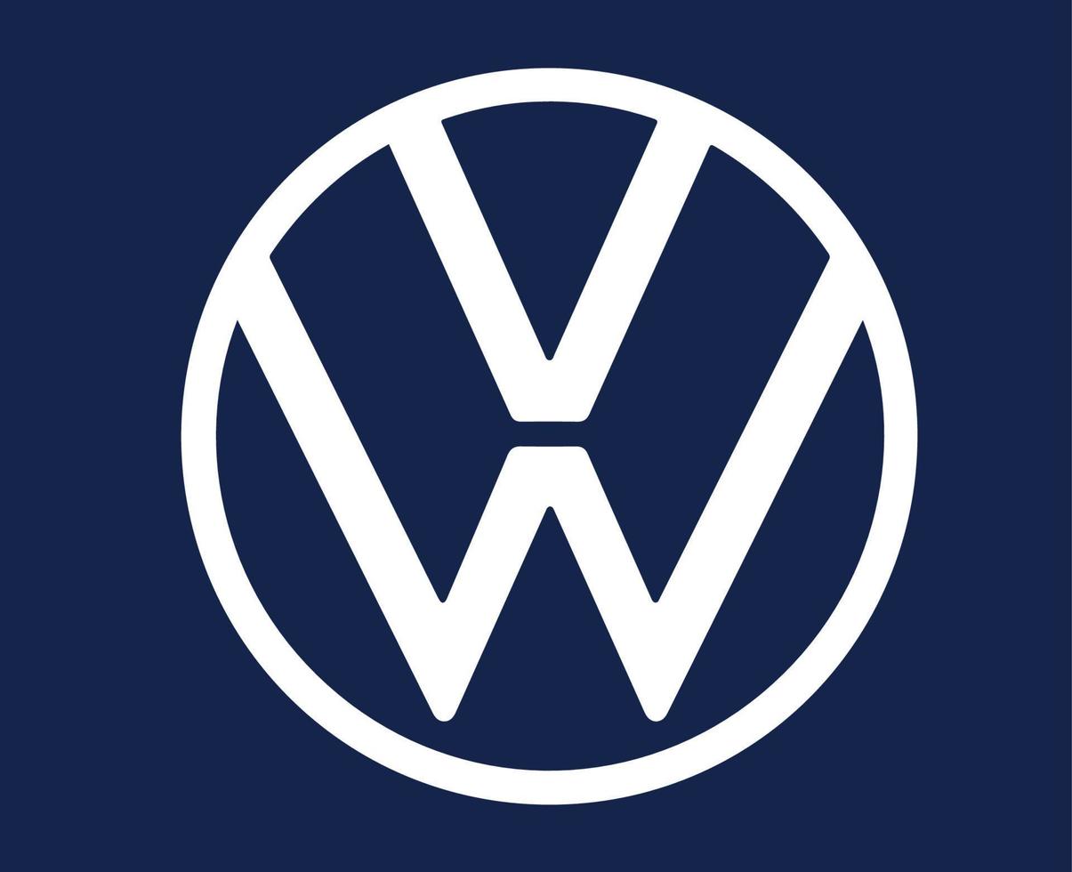 volkswagen logotyp varumärke bil symbol vit design tysk bil vektor illustration med blå bakgrund