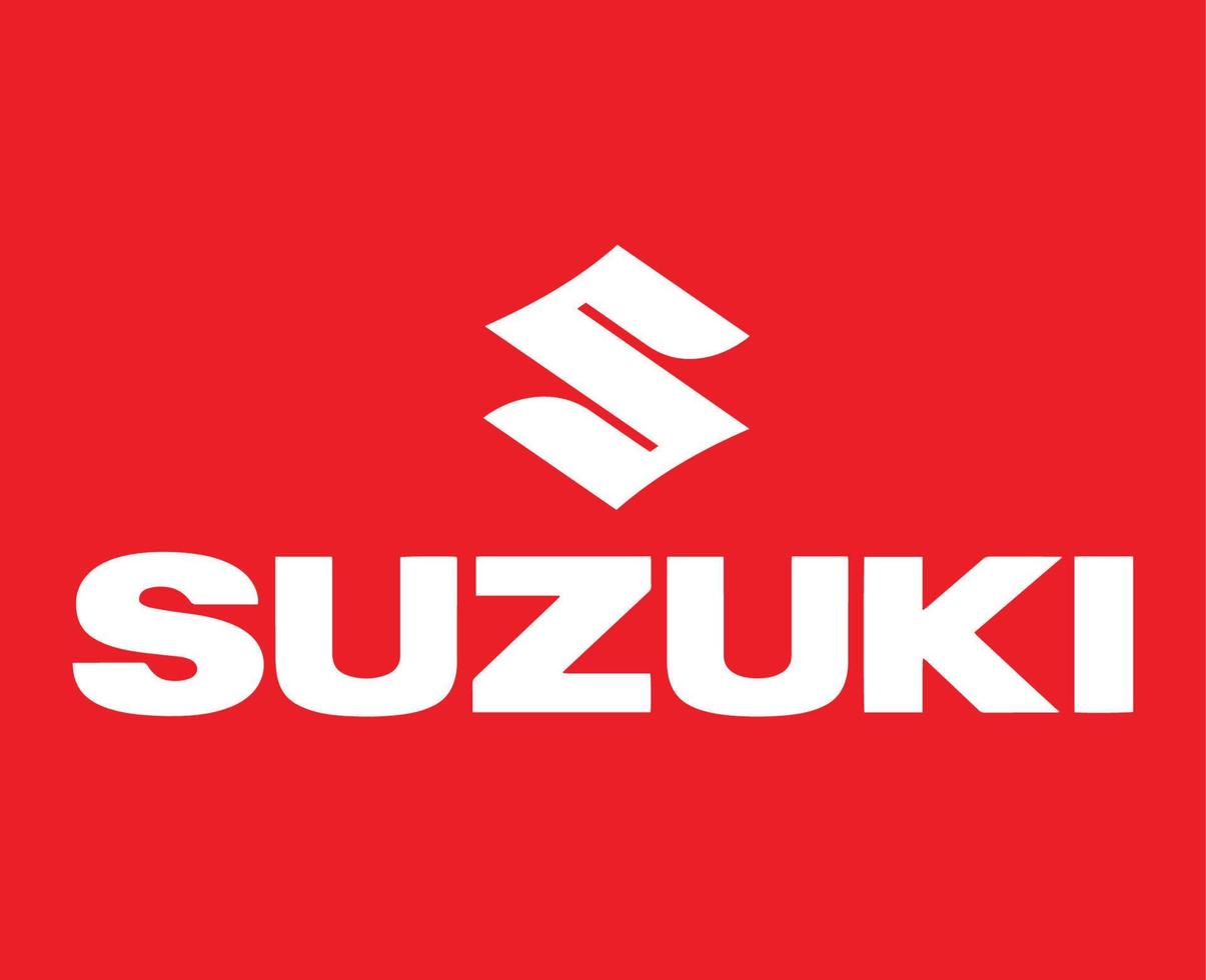 Suzuki logotyp varumärke bil symbol med namn vit design japan bil vektor illustration med röd bakgrund