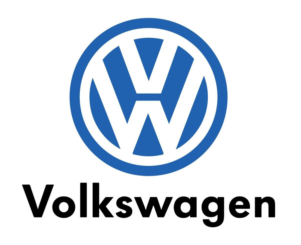 Volkswagen Marke Logo Auto Symbol Blau mit Name schwarz Design Deutsche Automobil Vektor Illustration