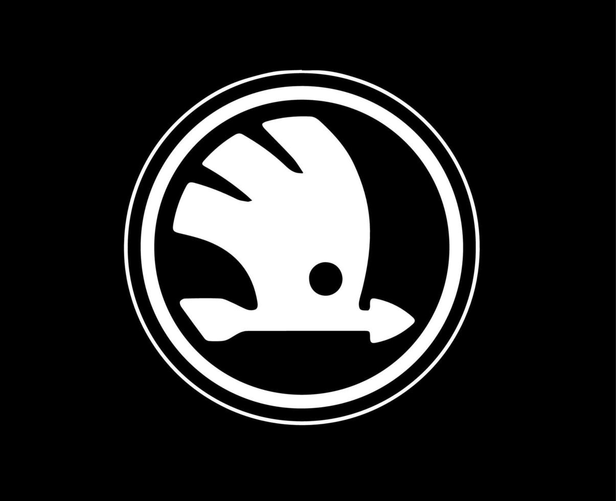 Skoda Marke Logo Auto Symbol Weiß Design Tschechisch Automobil Vektor Illustration mit schwarz Hintergrund