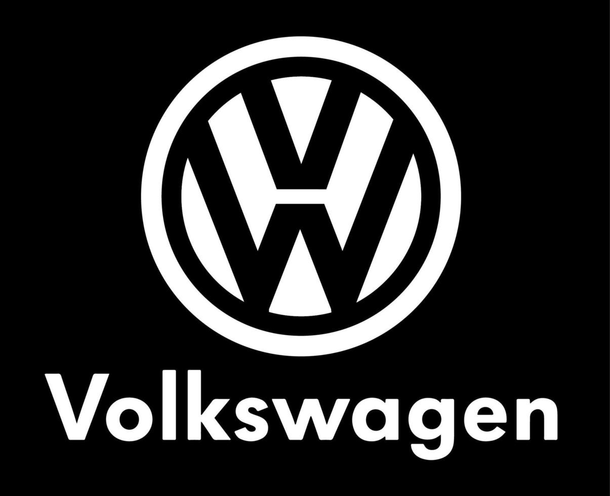 Volkswagen Marke Logo Auto Symbol mit Name Weiß Design Deutsche Automobil Vektor Illustration mit schwarz Hintergrund