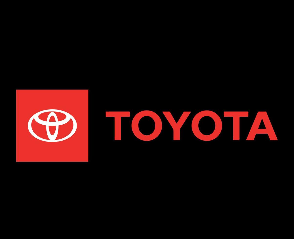 Toyota logotyp varumärke bil symbol med namn röd design japan bil vektor illustration med svart bakgrund