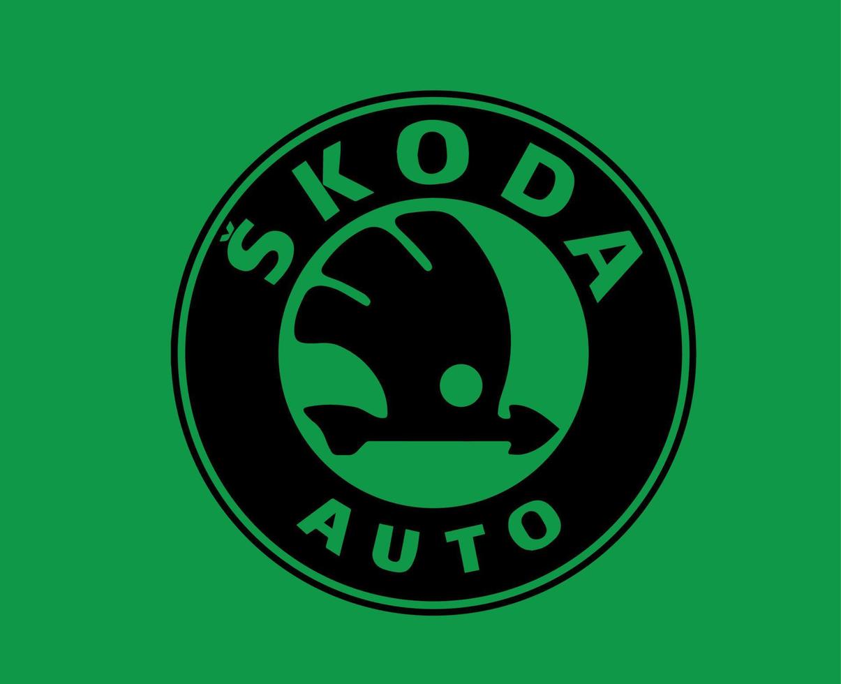 skoda varumärke logotyp bil symbol svart design tjeck bil vektor illustration med grön bakgrund