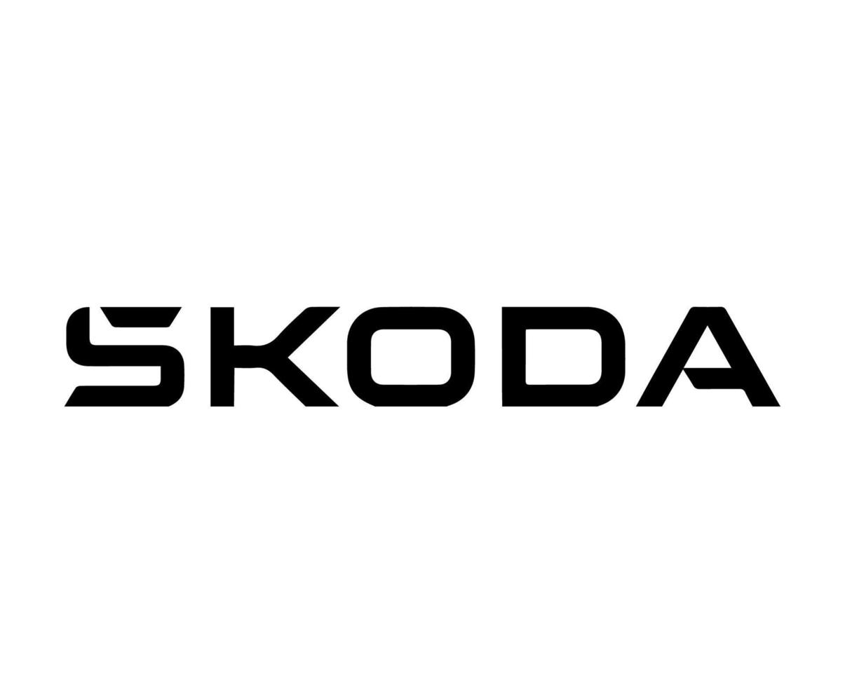 skoda varumärke logotyp symbol namn svart design tjeck bil bil vektor illustration