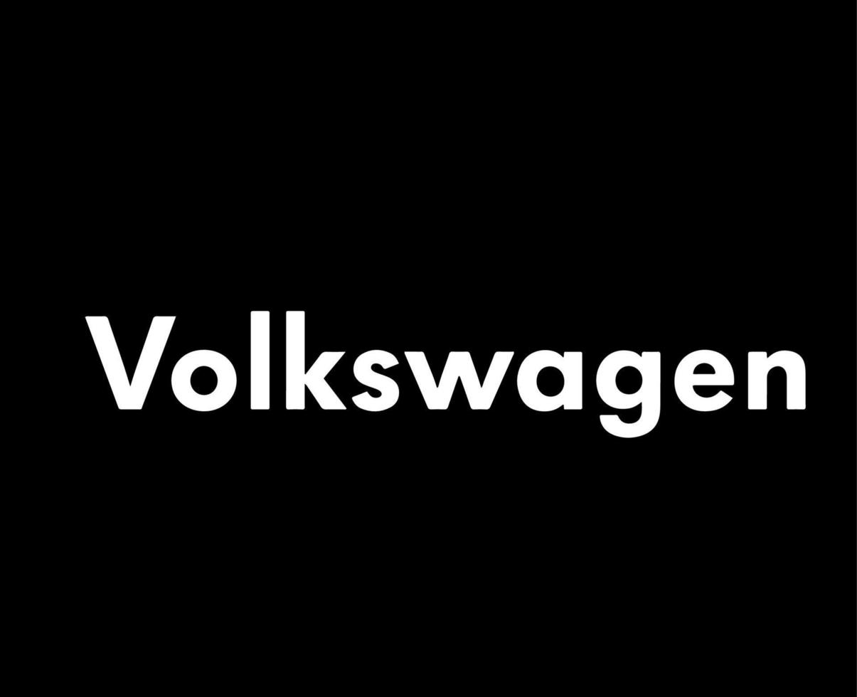 Volkswagen Marke Logo Auto Symbol Name Weiß Design Deutsche Automobil Vektor Illustration mit schwarz Hintergrund