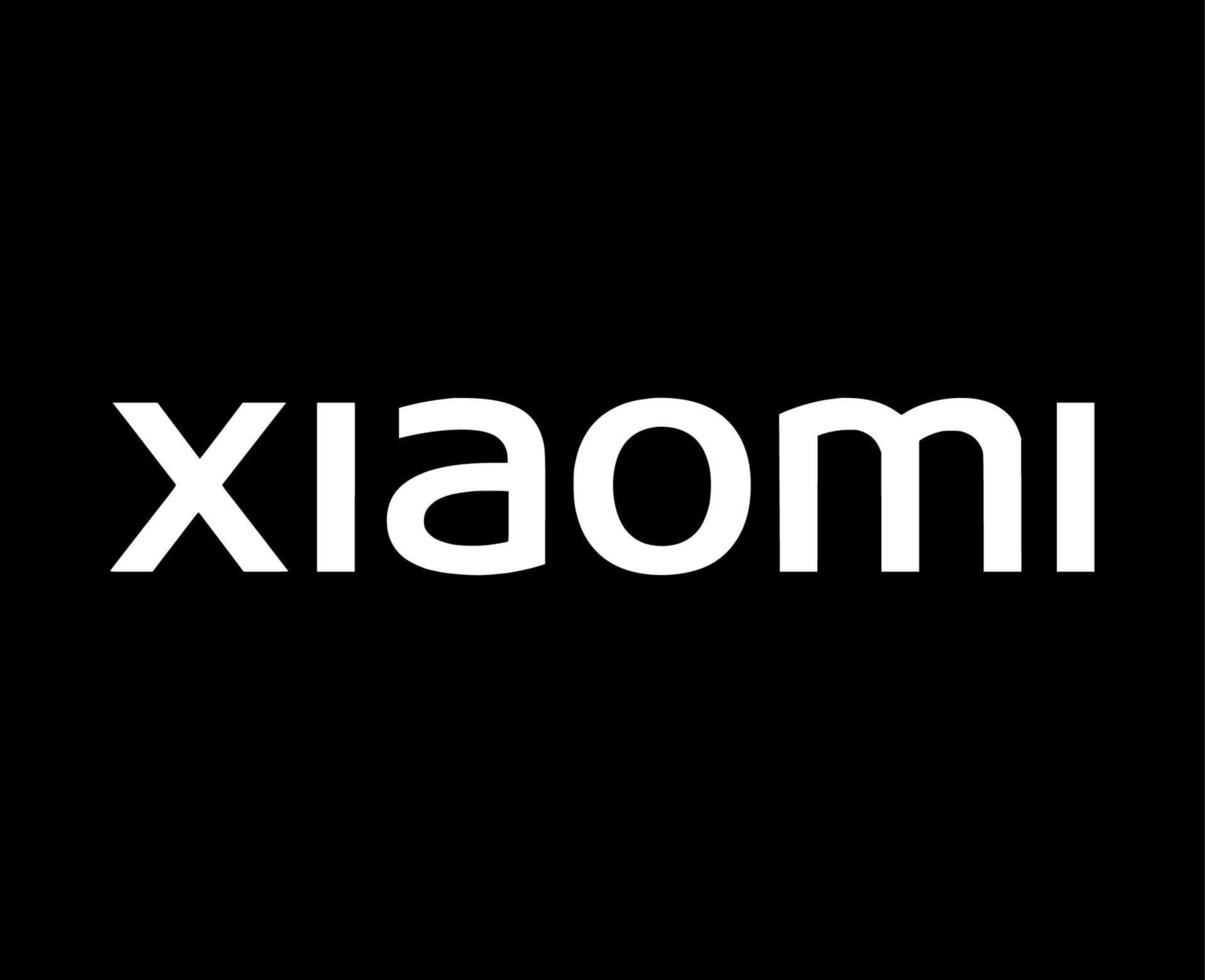 xiaomi varumärke logotyp telefon symbol vit namn design kinesisk mobil vektor illustration med svart bakgrund