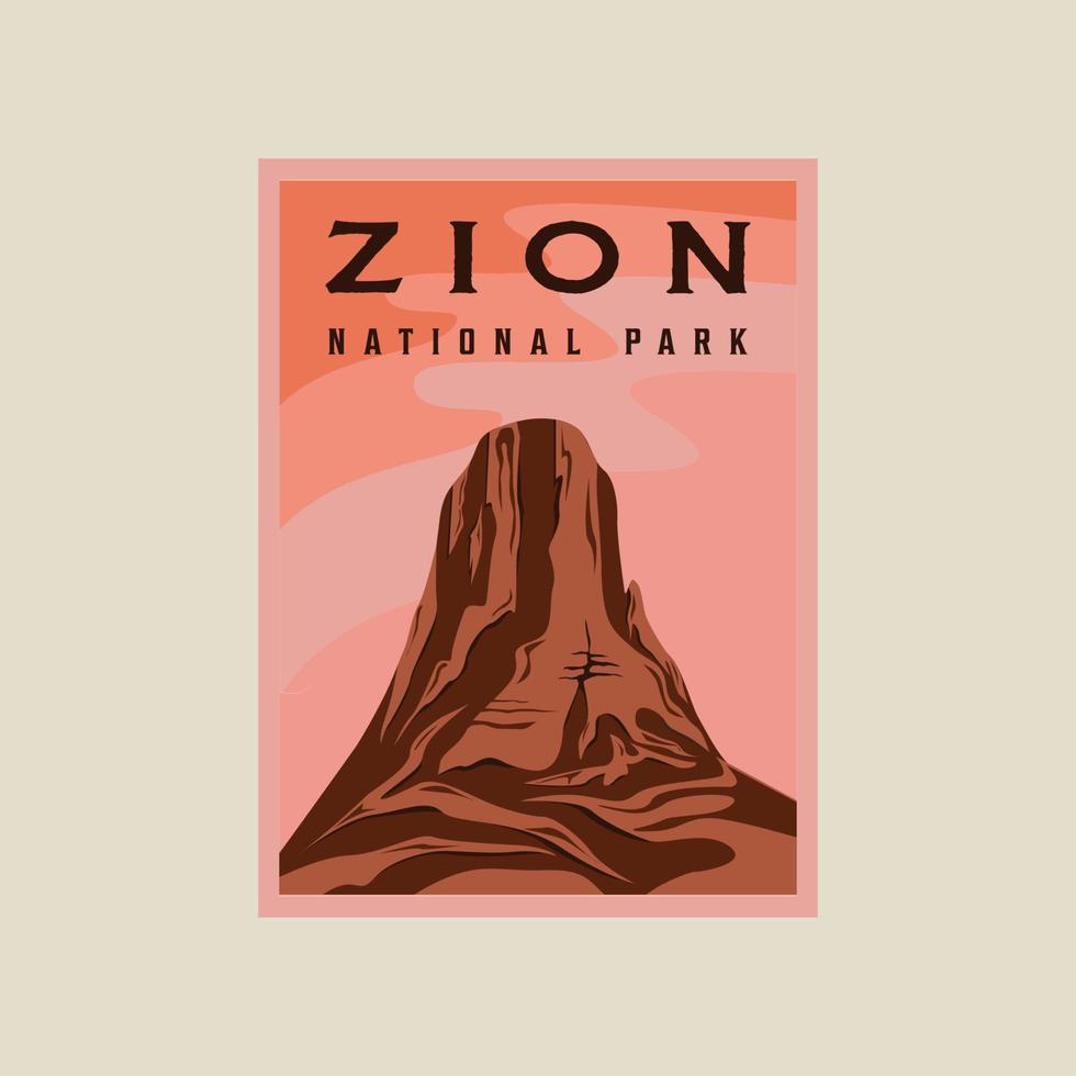 Zion National Park minimalistisch Jahrgang Poster Illustration Vorlage Grafik Design. Schlucht Felsen Berg Banner zum Reise Geschäft mit einfach Landschaft Aussicht vektor