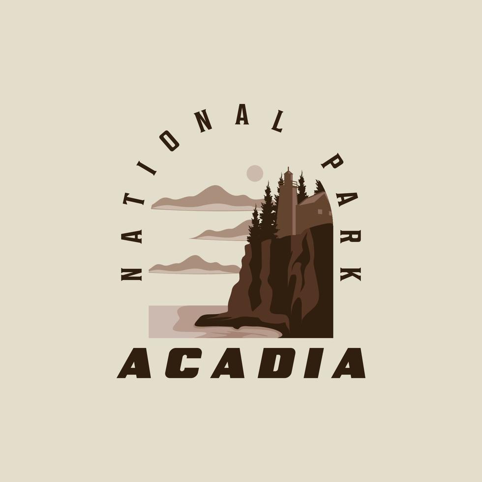 akadia nationell parkera logotyp årgång vektor illustration mall ikon grafisk design. tecken eller symbol för turism av Amerika resa företag med retro typografi stil