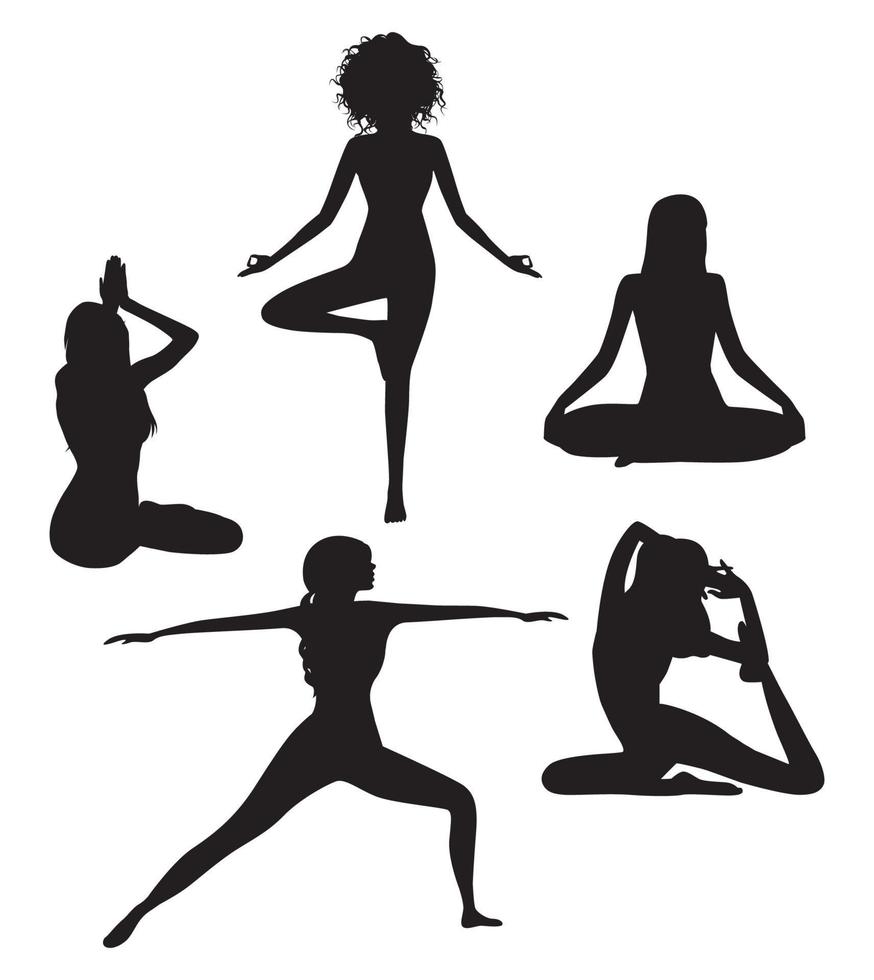 groß Vektor einstellen von anders posiert Asana Yoga Silhouetten von Frauen