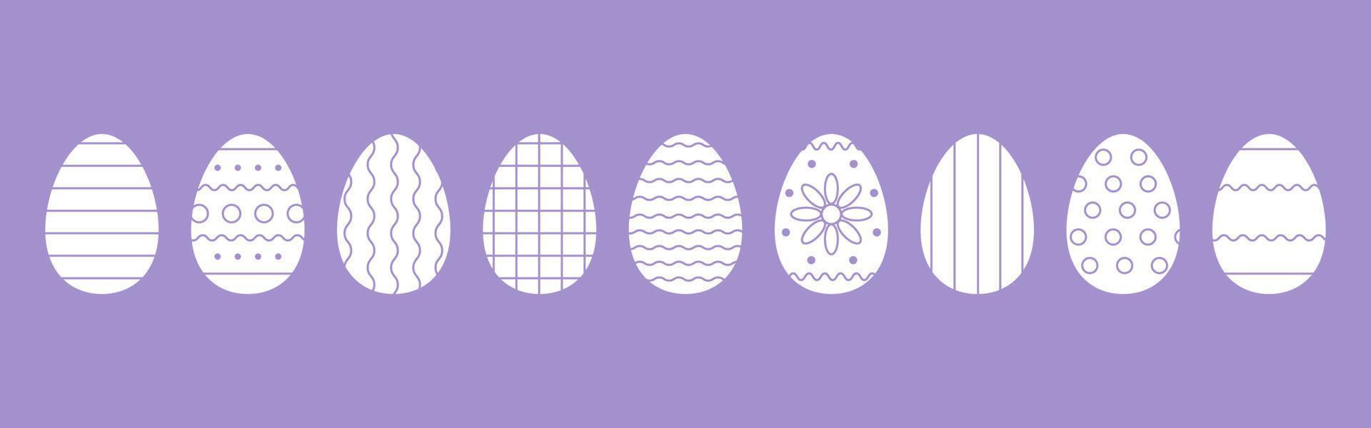 einstellen von geschnitzt Ostern Eier dekoriert mit Ornamente. Vorlage zum Postkarten, Banner, Scrapbooking. modisch Lavendel Hintergrund. festlich Vektor Illustration