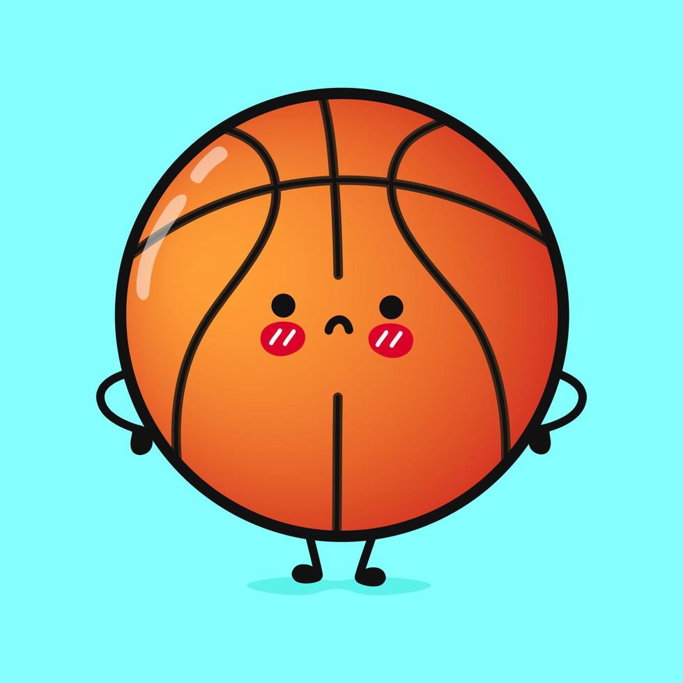 süß wütend Basketball Charakter. Vektor Hand gezeichnet Karikatur kawaii Charakter Illustration Symbol. isoliert auf Blau Hintergrund. traurig Basketball Ball Charakter Konzept