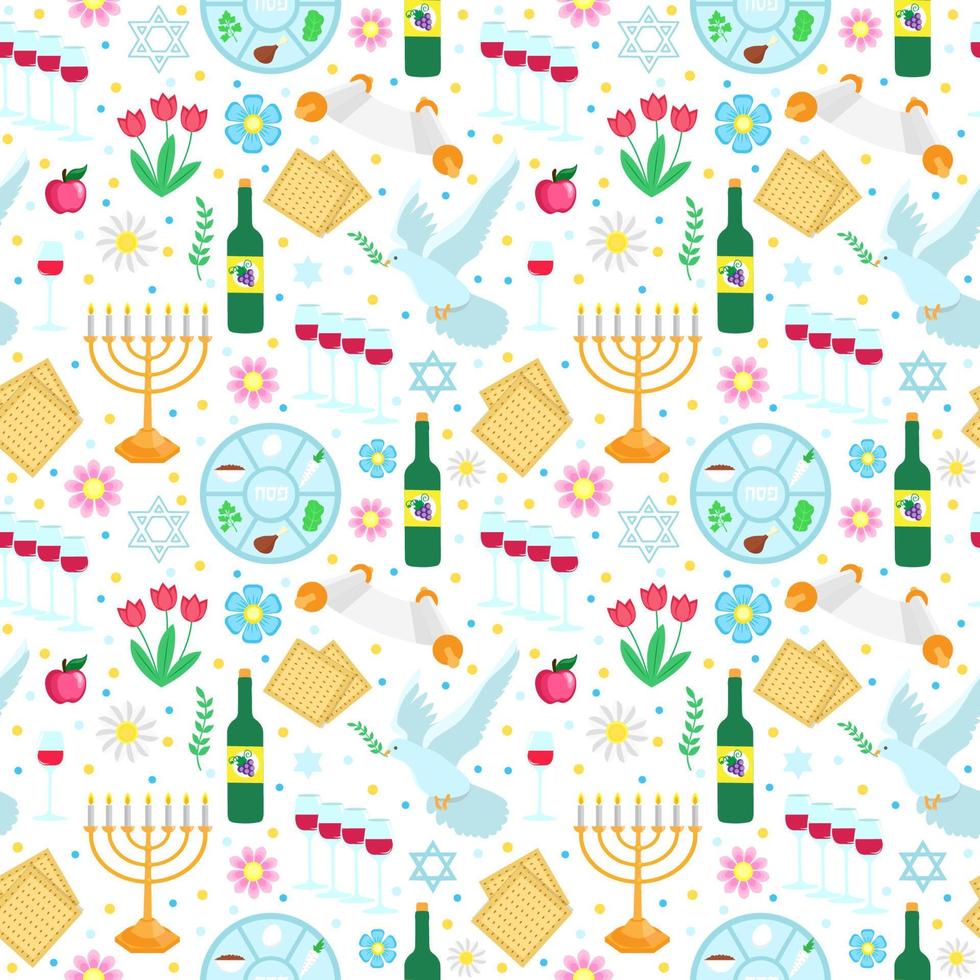 jewish Semester påsk sömlös mönster med med blommig dekoration, osyrat bröd. vektor illustration