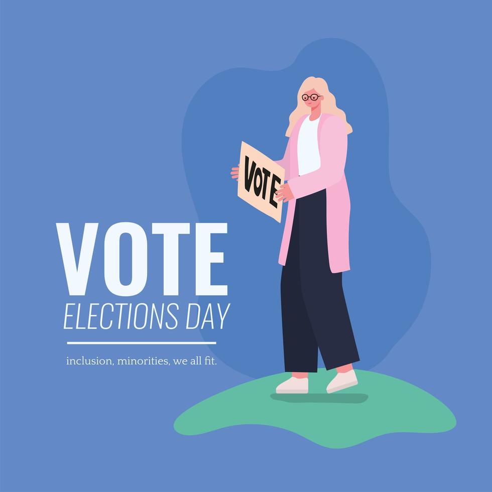 blonde Frau mit Abstimmung Banner Vektor-Design vektor