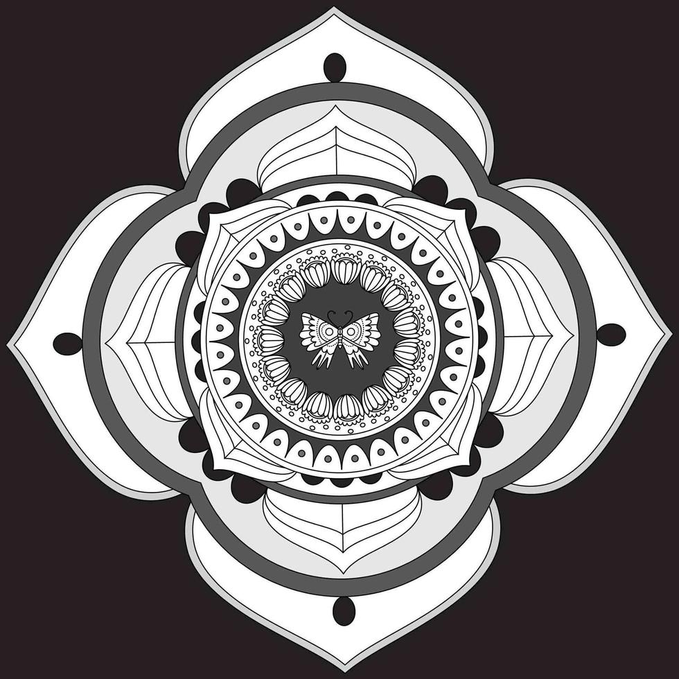 kreisförmiges Muster in Form von Mandala, dekoratives Ornament im orientalischen Stil, dekoratives Mandala-Design mit Schmetterling im mittleren freien Vektor