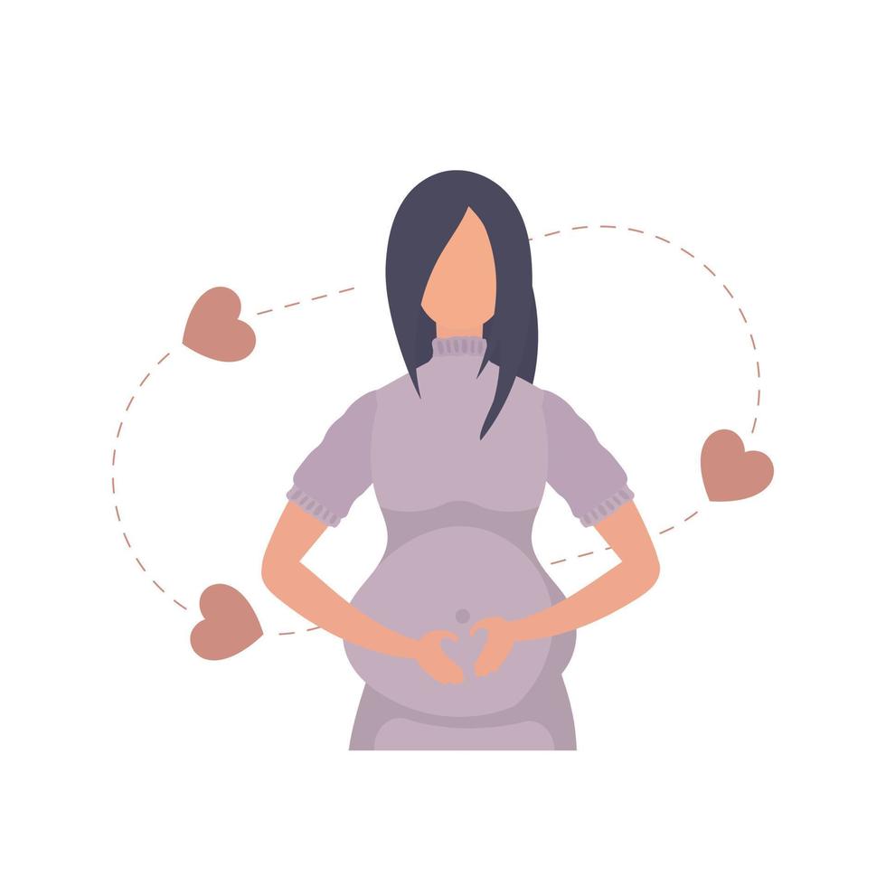 gravid flicka kärleksfullt innehar henne lägre mage. isolerat. vektor. vektor
