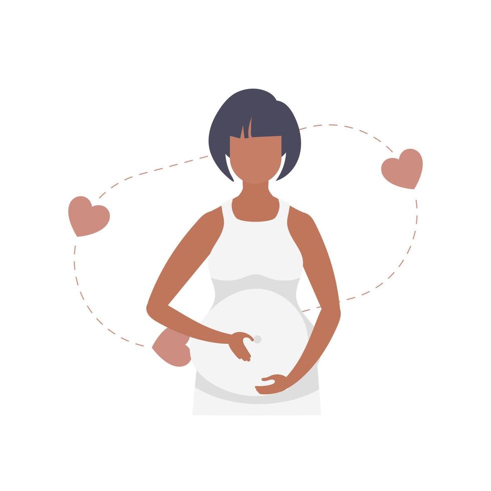 gravid flicka kärleksfullt innehar henne mage. isolerat på vit bakgrund. vektor illustration.