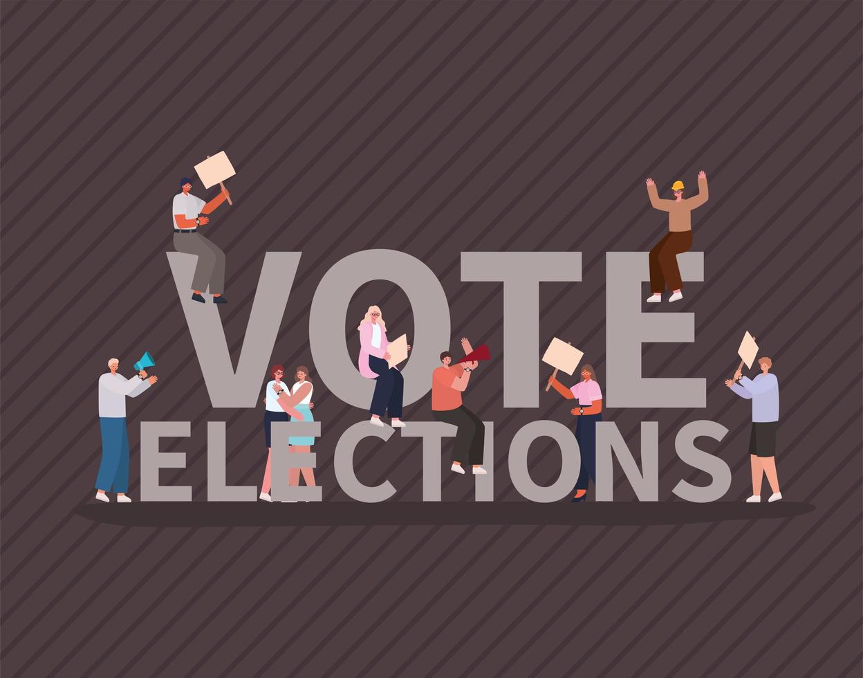 Frauen und Männer mit Wahlbannern und Megaphon zum Wahltag vektor