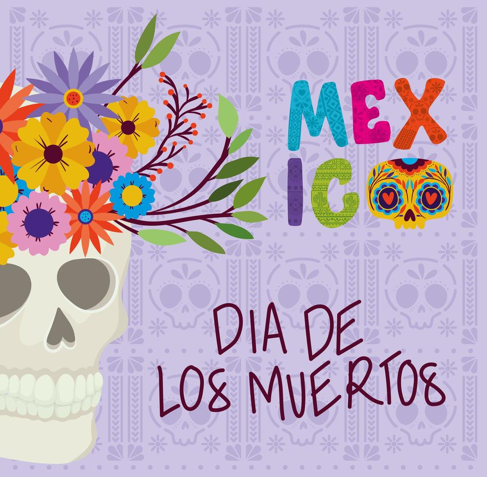 Schädel mit Blumen für dia de los muertos Feier vektor