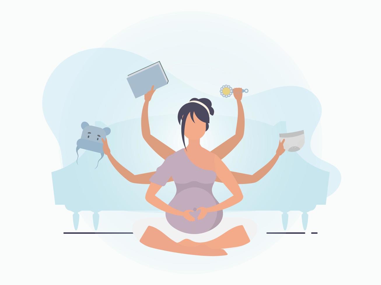 Yoga zum schwanger Frauen. glücklich Schwangerschaft. Banner im Blau Farben zum Ihre Design. eben Vektor Illustration.