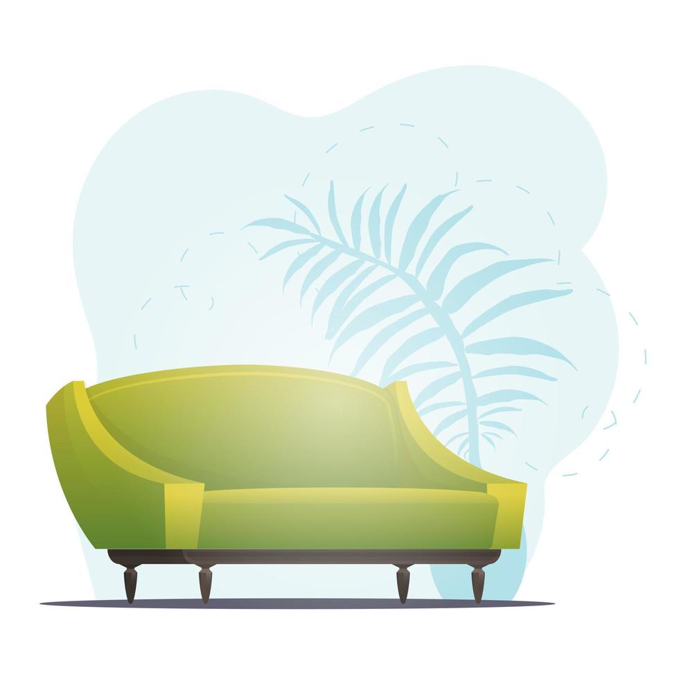 schön Sofa und Zimmerpflanze. Hintergrund mit Raum zum Ihre Charakter. Karikatur Stil. vektor