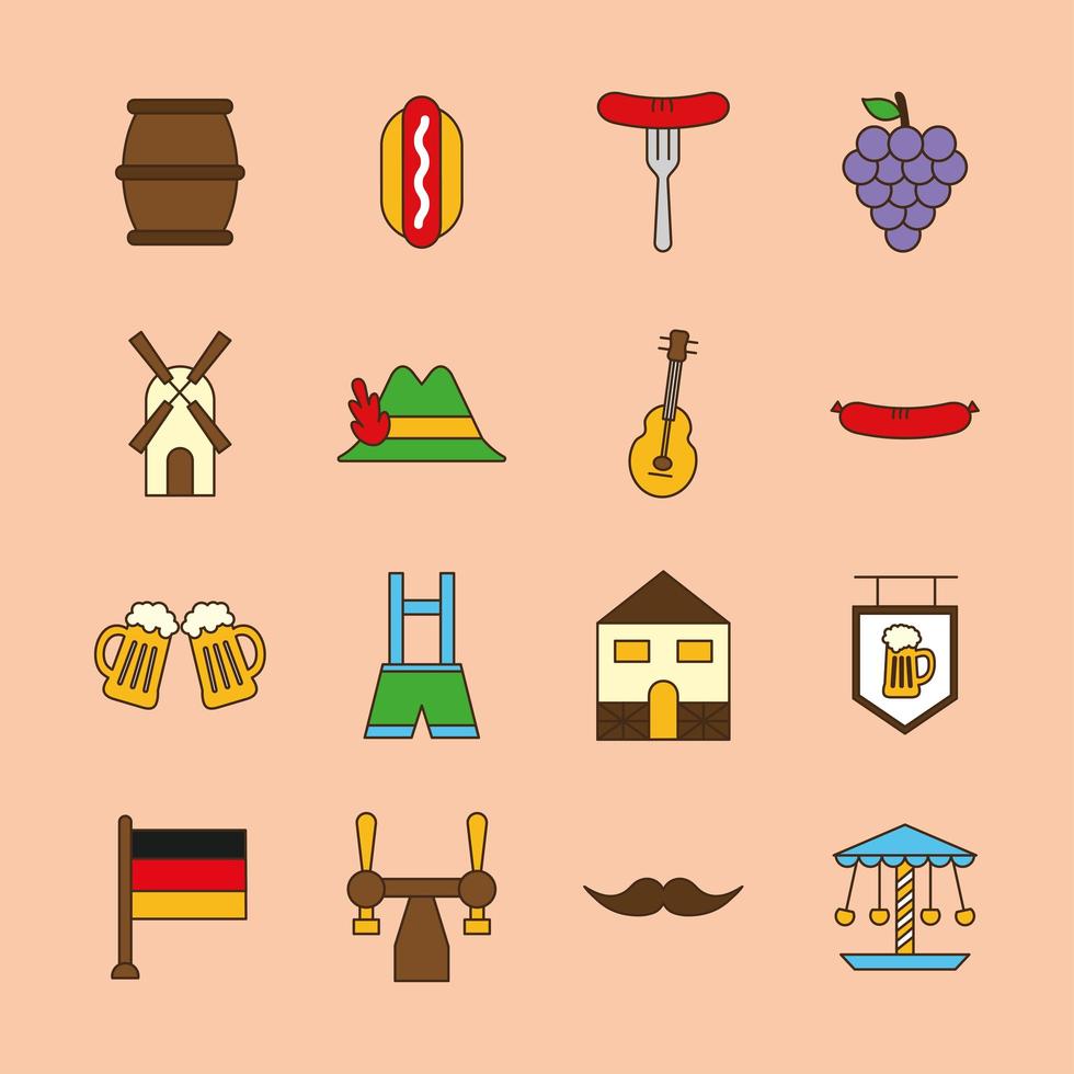 oktoberfest line und fill style icon set vektor