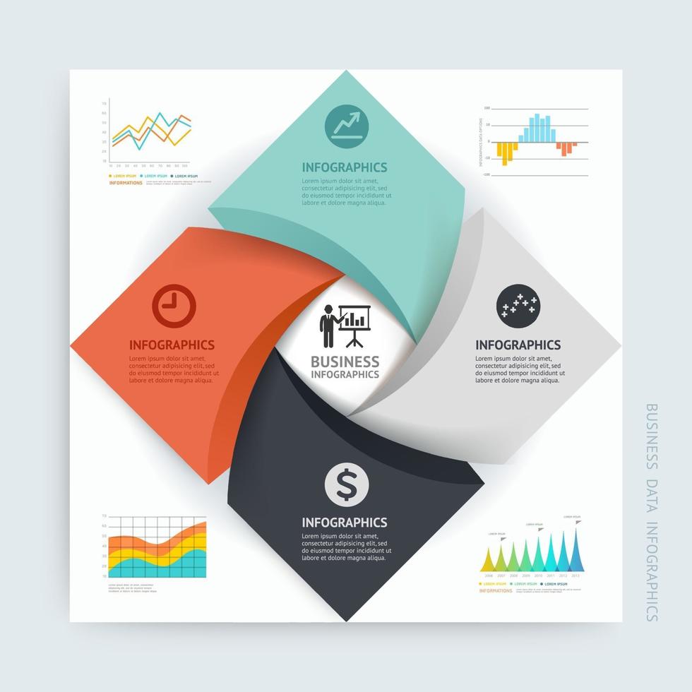 Design-Vorlage für Geschäftsinfografiken. Vektorillustration. Kann für Workflow-Layout, Diagramm, Nummernoptionen, Startoptionen und Webdesign verwendet werden vektor