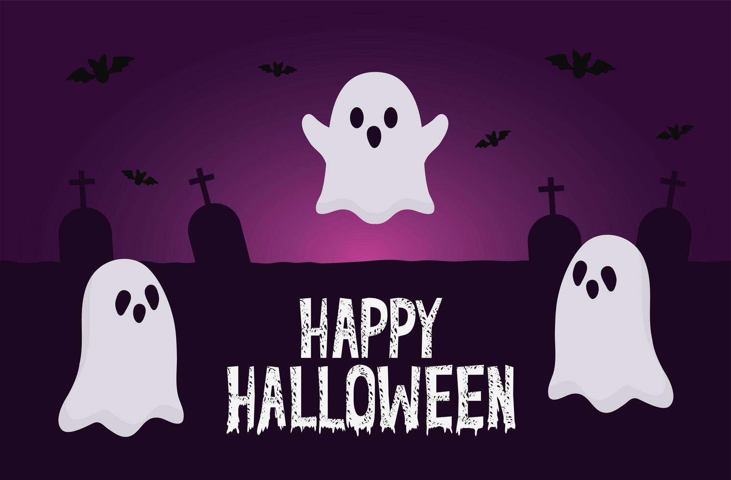 halloween spöken med fladdermöss på kyrkogårdens vektordesign vektor