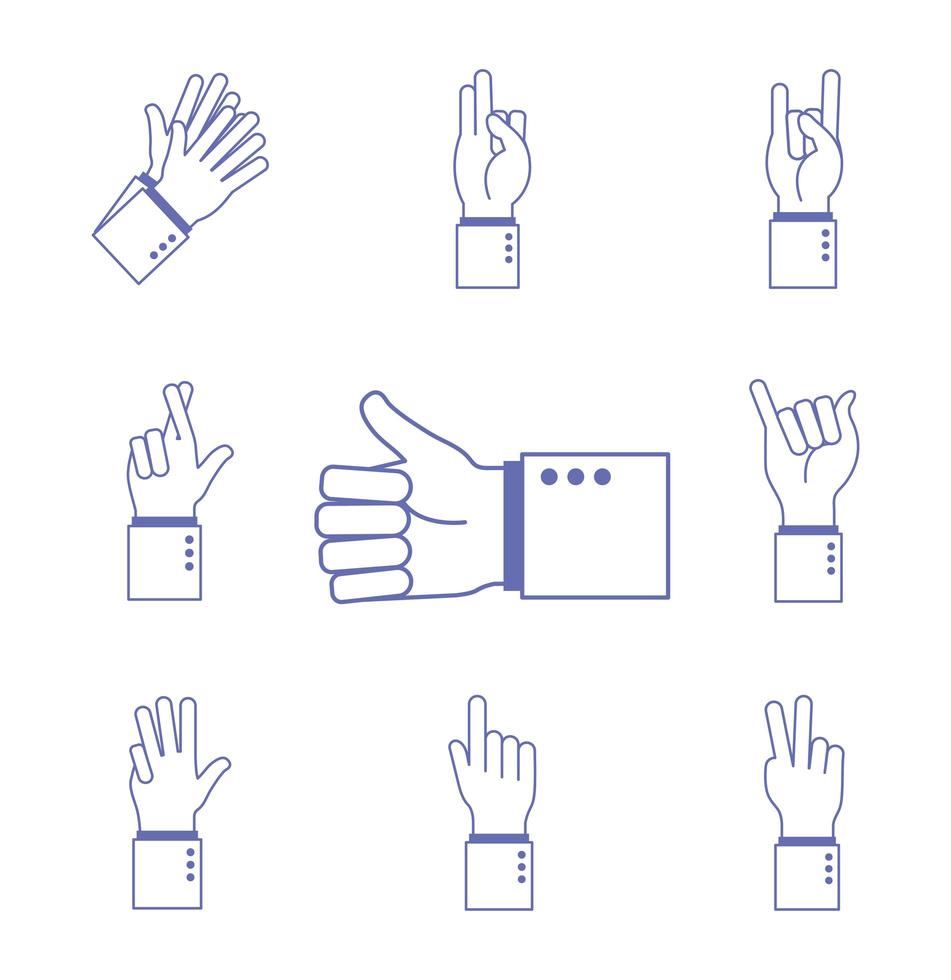 hand teckenspråk alfabetet ikonuppsättning vektor