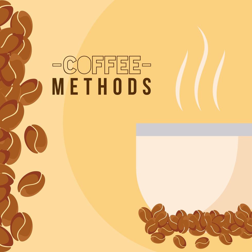 kaffemetoder med kopp och bönor vektordesign vektor