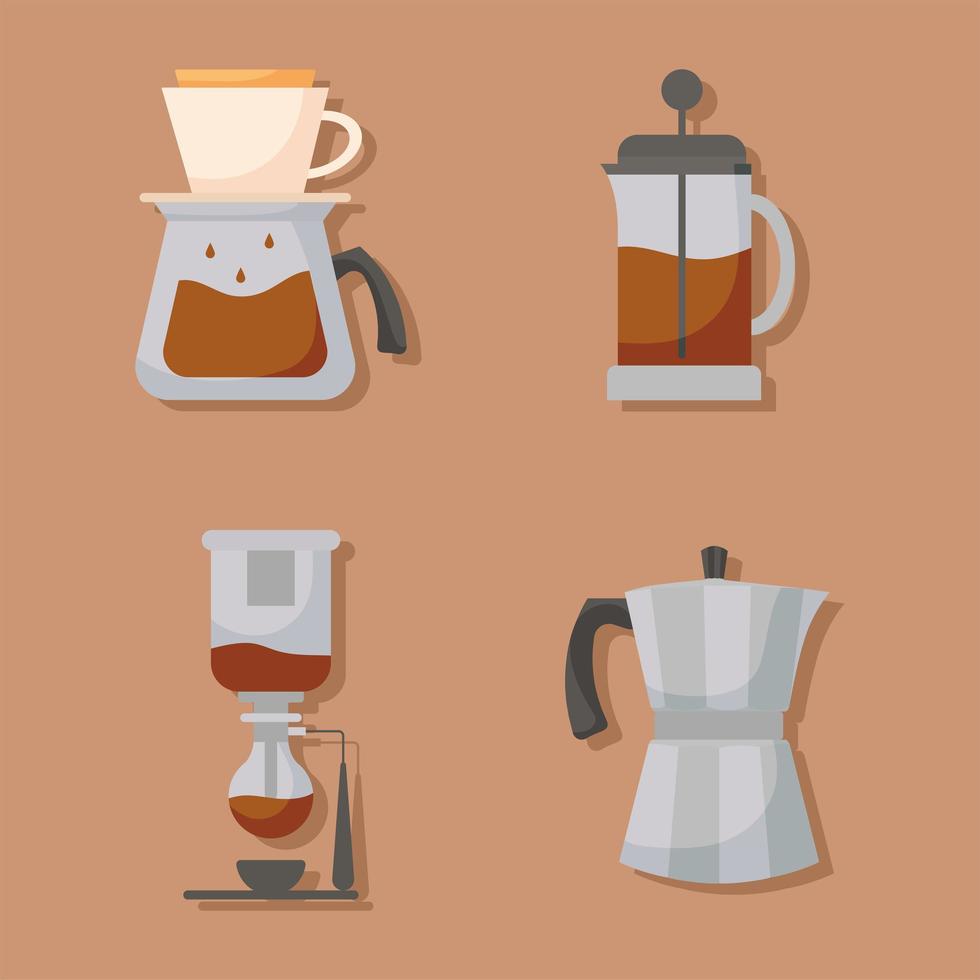 Kaffeemethoden Icon Set vektor