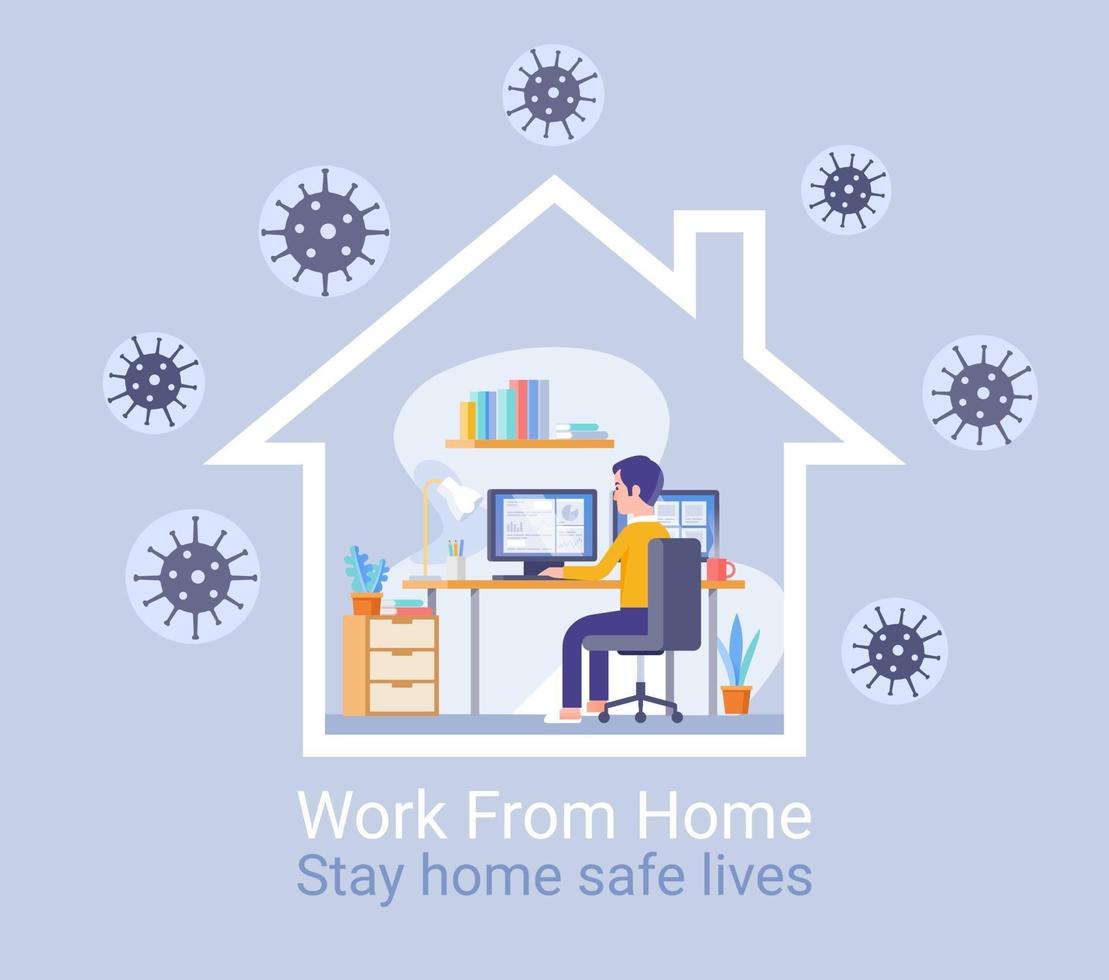 Arbeit von zu Hause aus Schutz vor Viren Konzept. Vektorabbildungen. vektor