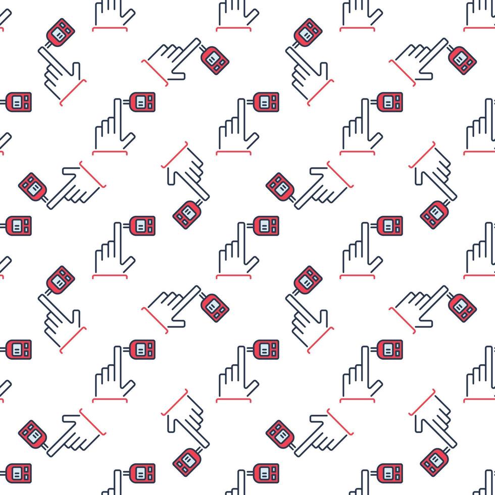 Glucose Meter und Hand Vektor Glukometer farbig nahtlos Muster