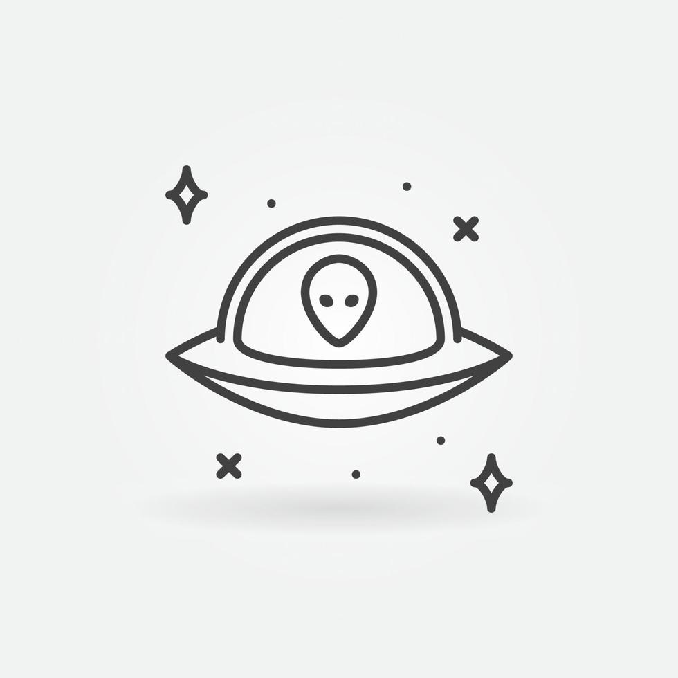 Außerirdischer im UFO Vektor Konzept dünn Linie Symbol oder Zeichen