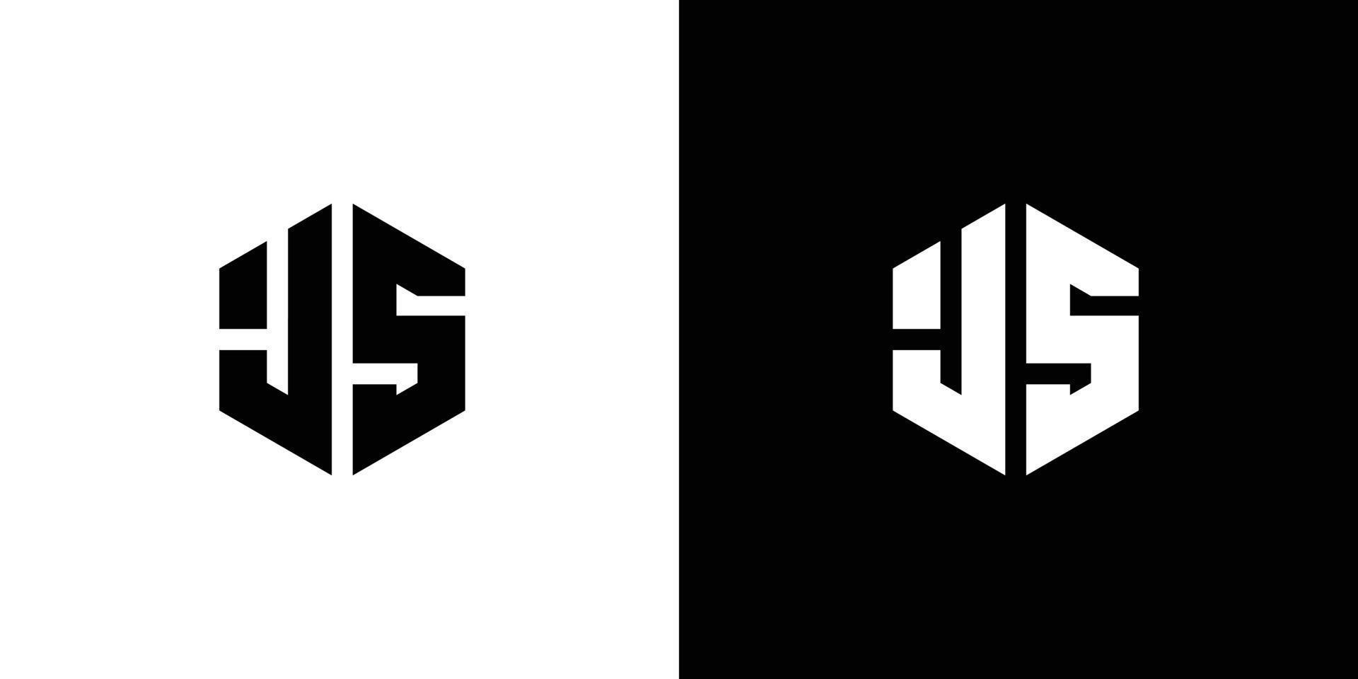 brev j s polygon, hexagonal minimal logotyp design på svart och vit bakgrund vektor
