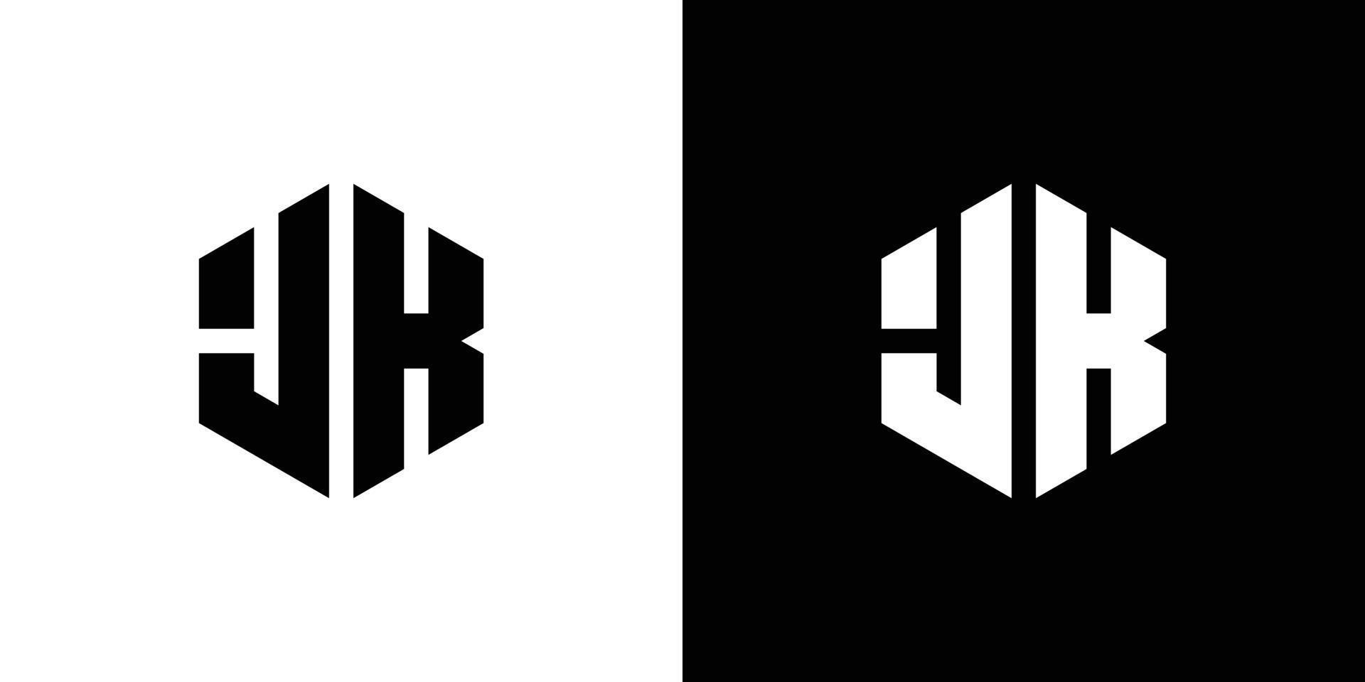 brev j k polygon, hexagonal minimal logotyp design på svart och vit bakgrund vektor