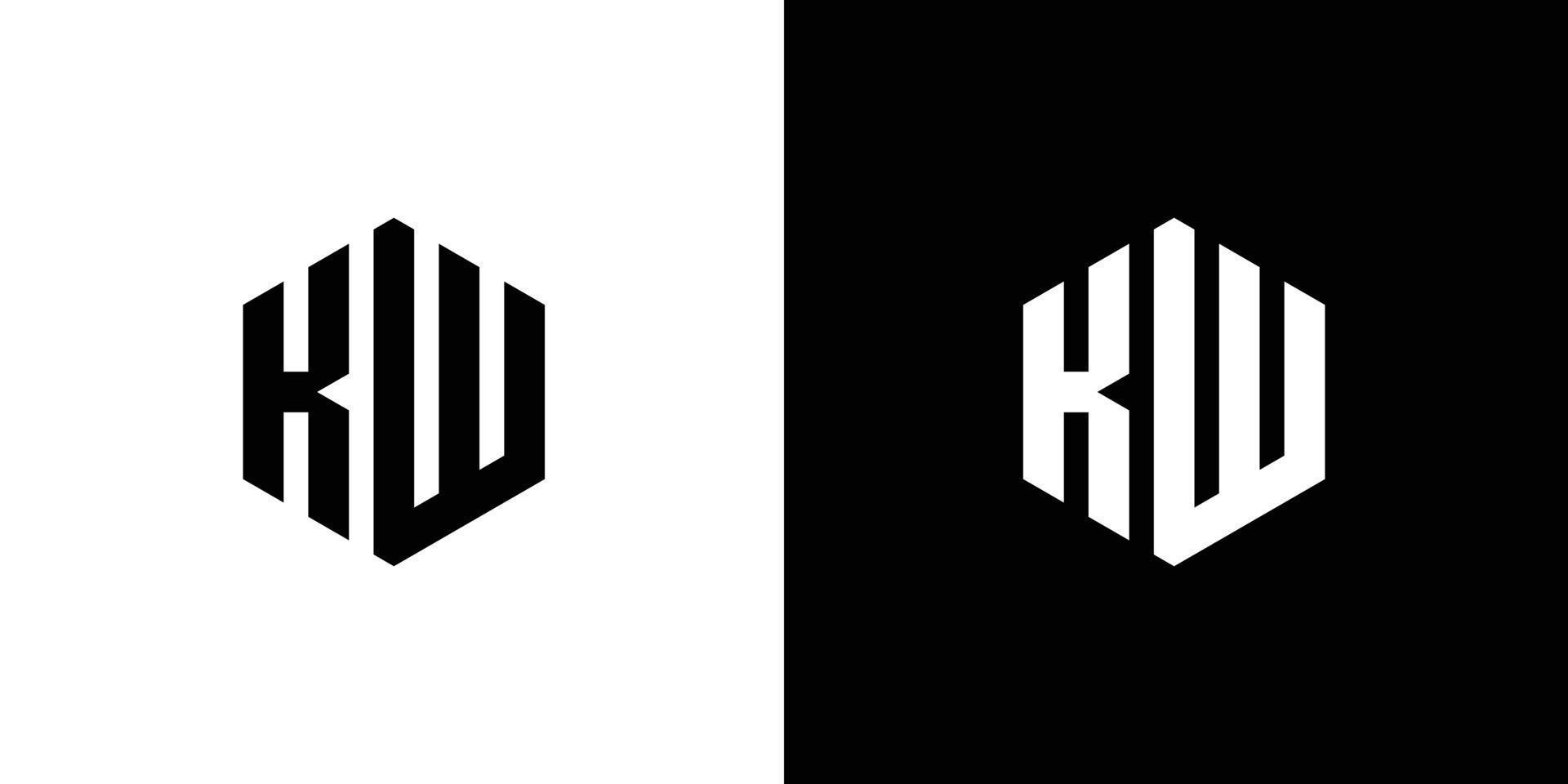 brev k w polygon, hexagonal minimal logotyp design på svart och vit bakgrund vektor