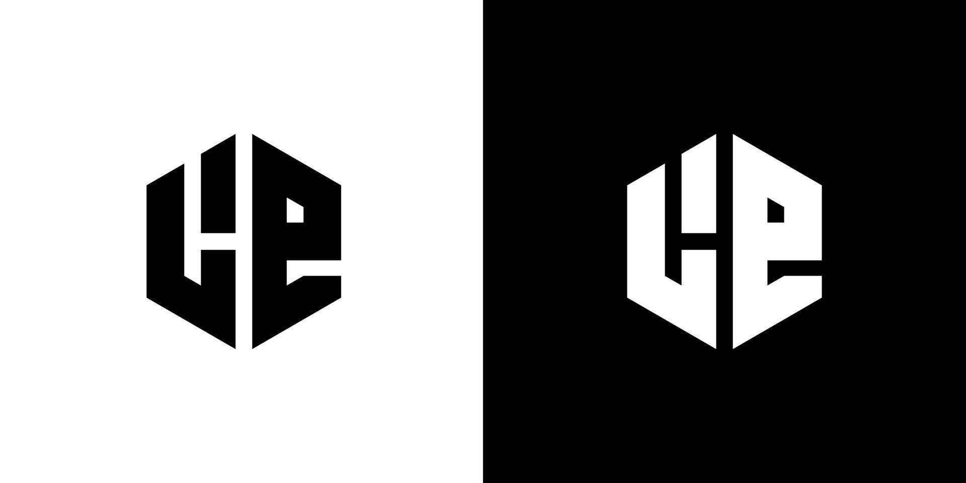 brev l e polygon, hexagonal minimal logotyp design på svart och vit bakgrund vektor