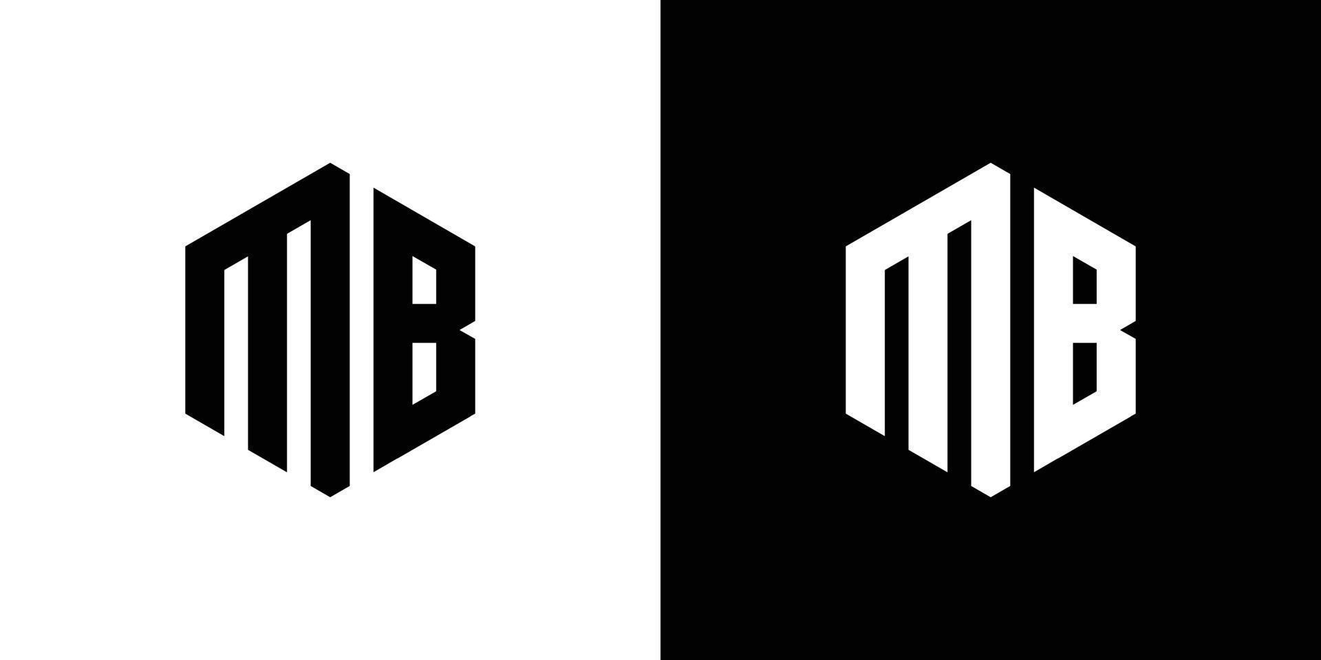 brev m b polygon, hexagonal minimal logotyp design på svart och vit bakgrund vektor