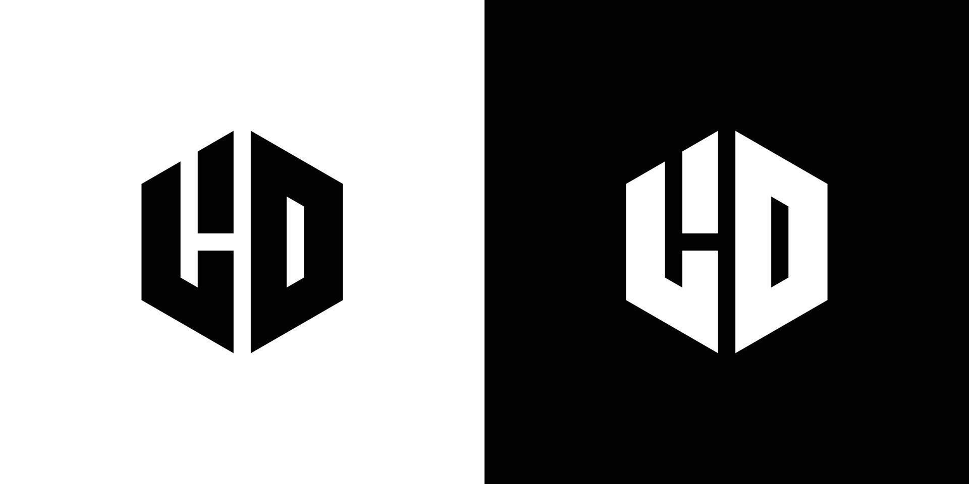 brev l d polygon, hexagonal minimal logotyp design på svart och vit bakgrund vektor